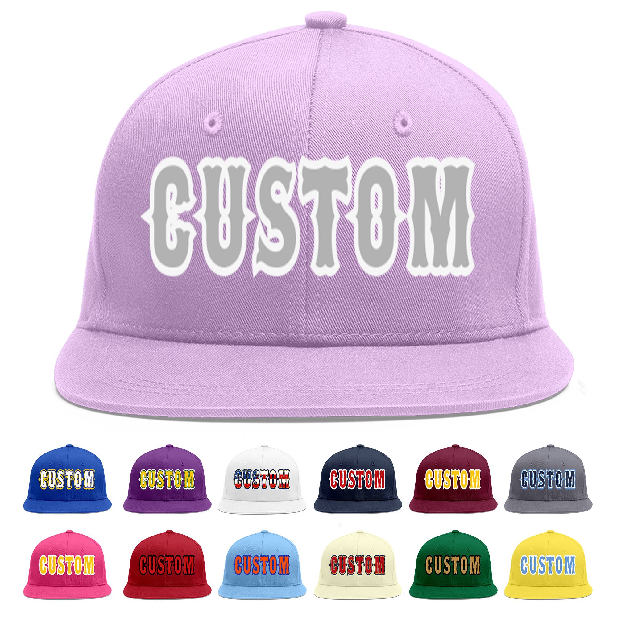 Custom Light Purple Gray-White Flat Eaves Sport Baseball Cap