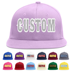 Custom Light Purple Gray-White Flat Eaves Sport Baseball Cap