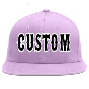 Custom Light Purple Black-White Flat Eaves Sport Baseball Cap