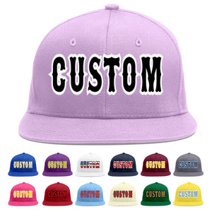 Custom Light Purple Black-White Flat Eaves Sport Baseball Cap