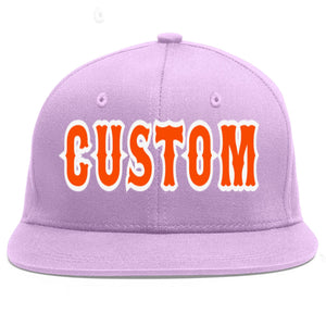 Custom Light Purple Orange-White Flat Eaves Sport Baseball Cap