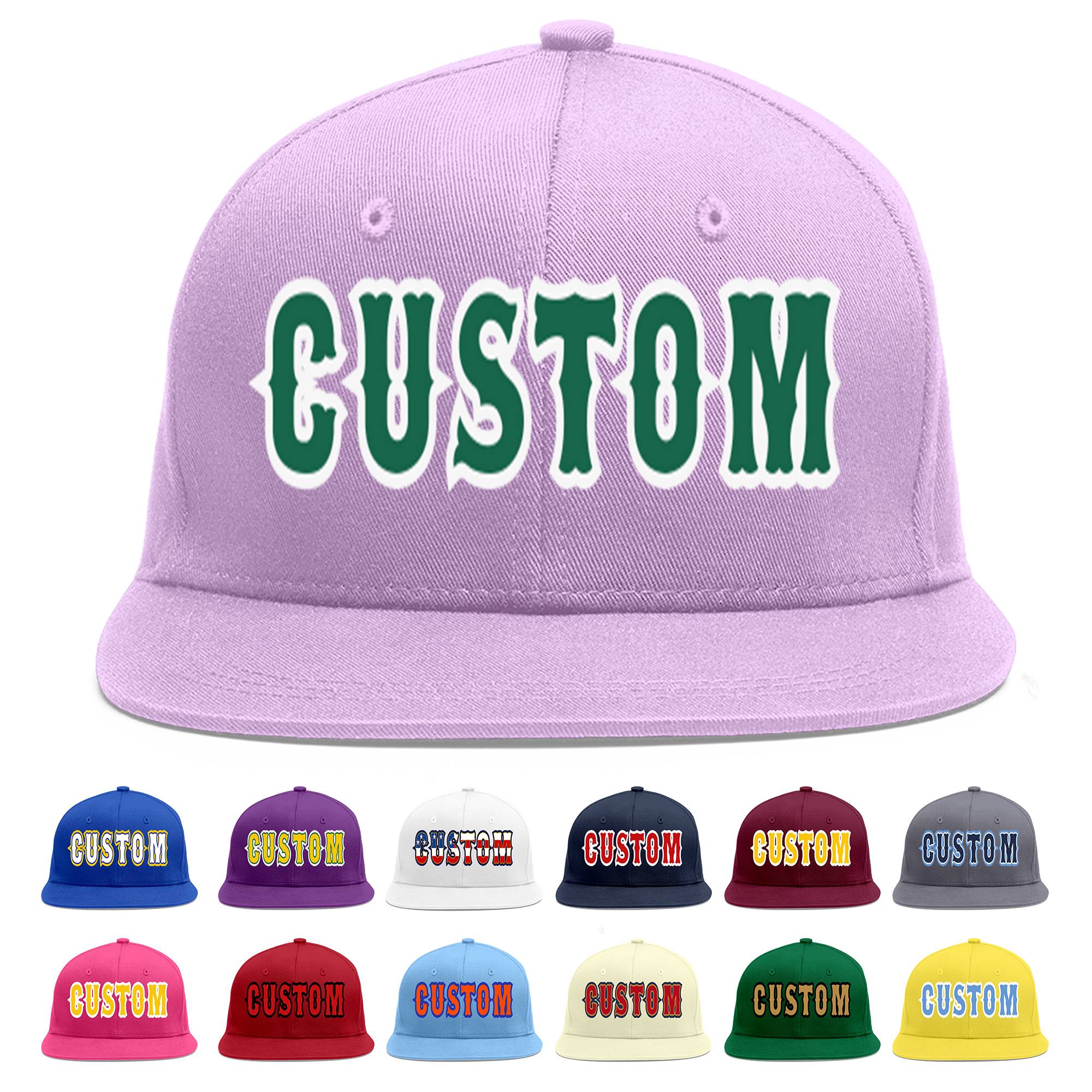 Custom Light Purple Kelly Green-White Flat Eaves Sport Baseball Cap