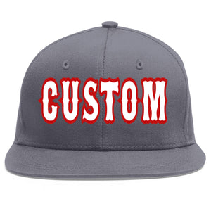 Casquette de baseball sport personnalisée gris foncé blanc-rouge