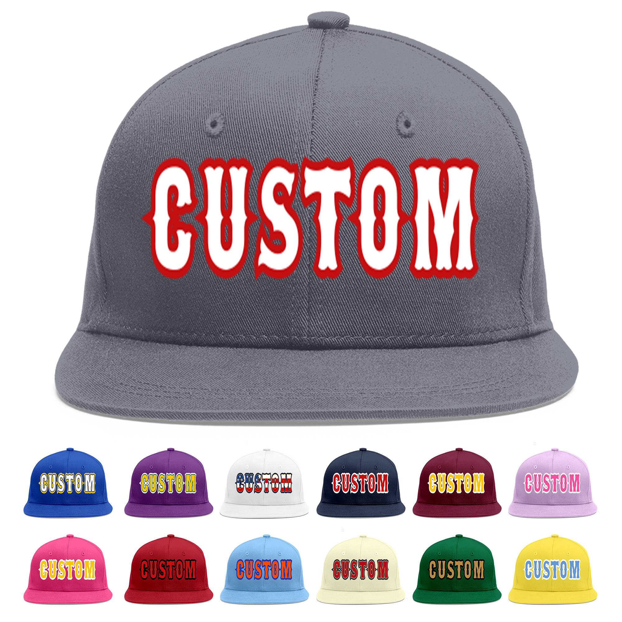 Custom Dark Gray White-Red Flat Eaves Sport Baseball Cap