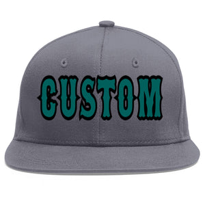 Custom Dark Gray Aqua-Black Flat Eaves Sport Baseball Cap