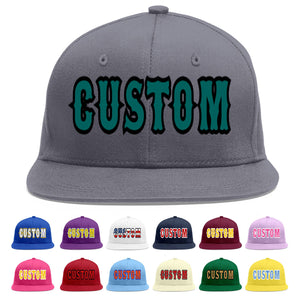 Custom Dark Gray Aqua-Black Flat Eaves Sport Baseball Cap