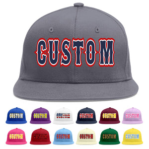 Custom Dark Gray Navy-White Flat Eaves Sport Baseball Cap