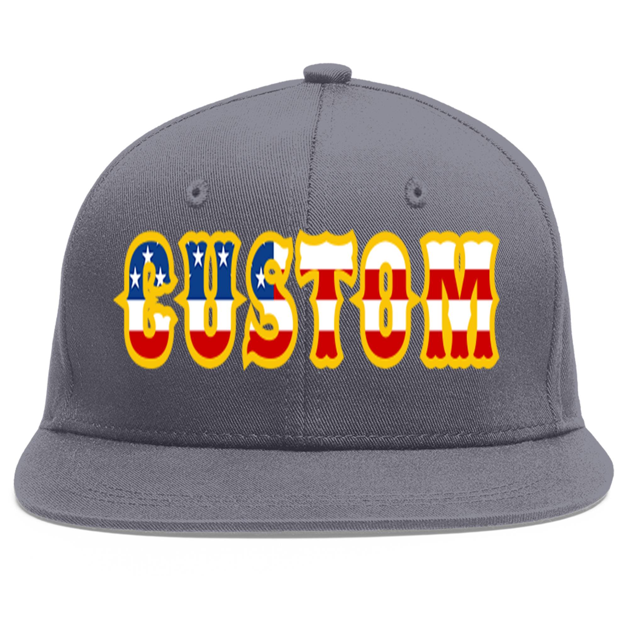 Custom Dark Gray Vintage USA Flag-Gold Flat Eaves Sport Baseball Cap