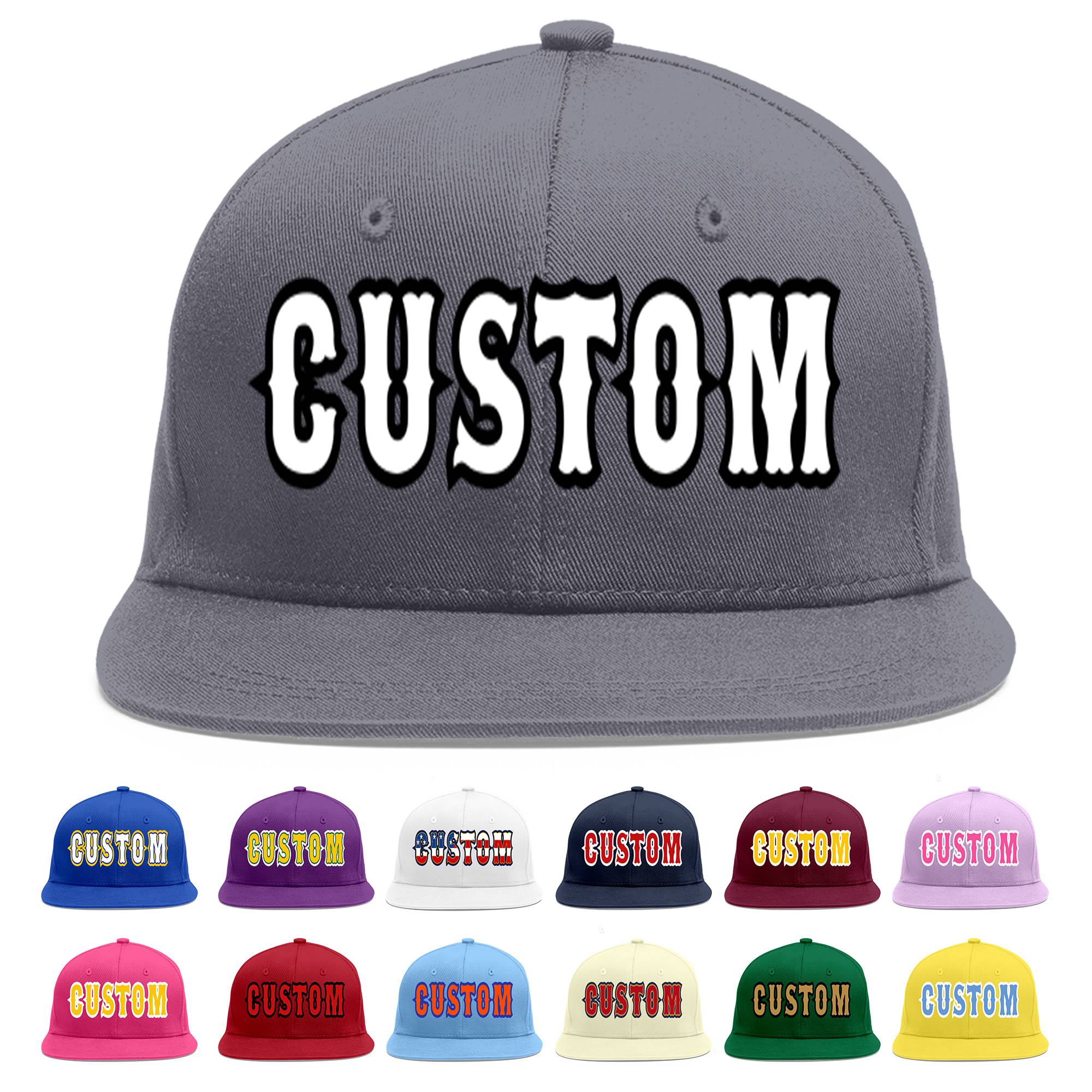 Custom Dark Gray White-Black Flat Eaves Sport Baseball Cap