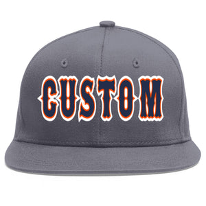 Custom Dark Gray Navy-Orange Flat Eaves Sport Baseball Cap