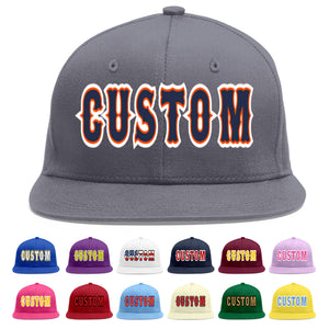 Custom Dark Gray Navy-Orange Flat Eaves Sport Baseball Cap