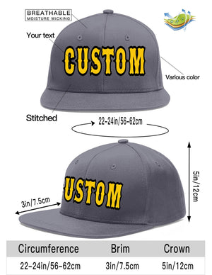 Custom Dark Gray Gold-Black Flat Eaves Sport Baseball Cap