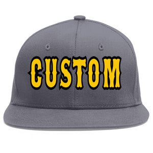 Custom Dark Gray Gold-Black Flat Eaves Sport Baseball Cap