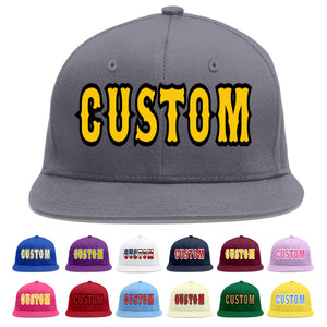 Custom Dark Gray Gold-Black Flat Eaves Sport Baseball Cap