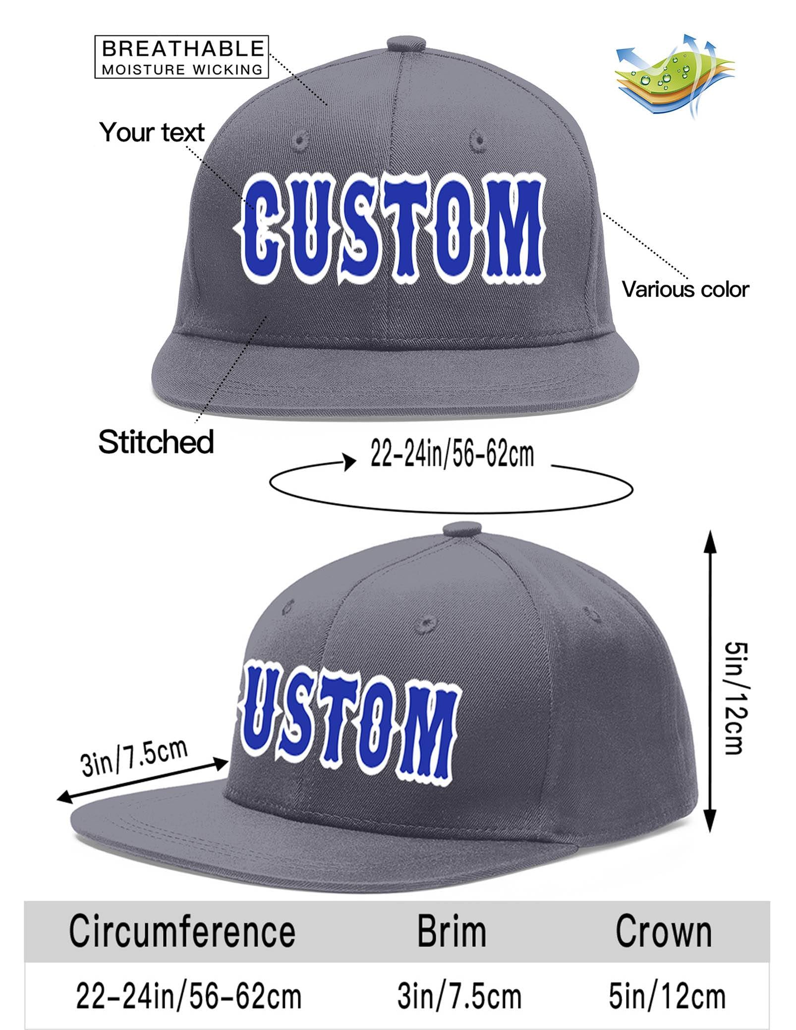 Custom Dark Gray Royal-White Flat Eaves Sport Baseball Cap