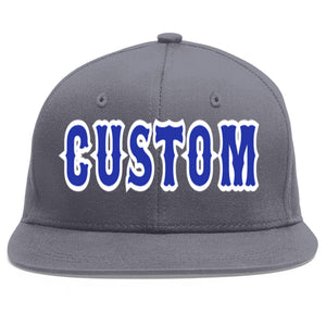 Custom Dark Gray Royal-White Flat Eaves Sport Baseball Cap