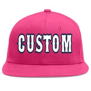 Custom Rose Red White-Navy Flat Eaves Sport Baseball Cap