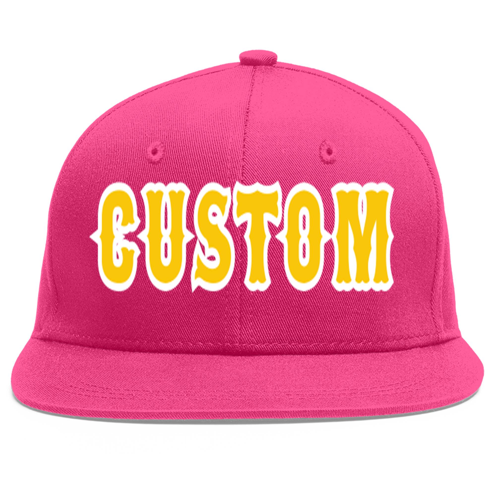 Custom Rose Red Gold-White Flat Eaves Sport Baseball Cap