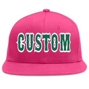 Custom Rose Red Kelly Green-White Flat Eaves Sport Baseball Cap