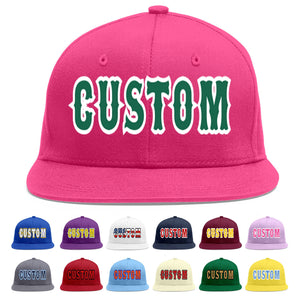 Custom Rose Red Kelly Green-White Flat Eaves Sport Baseball Cap