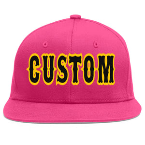 Custom Rose Red Black-Gold Flat Eaves Sport Baseball Cap