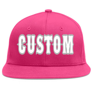 Custom Rose Red White-Gray Flat Eaves Sport Baseball Cap