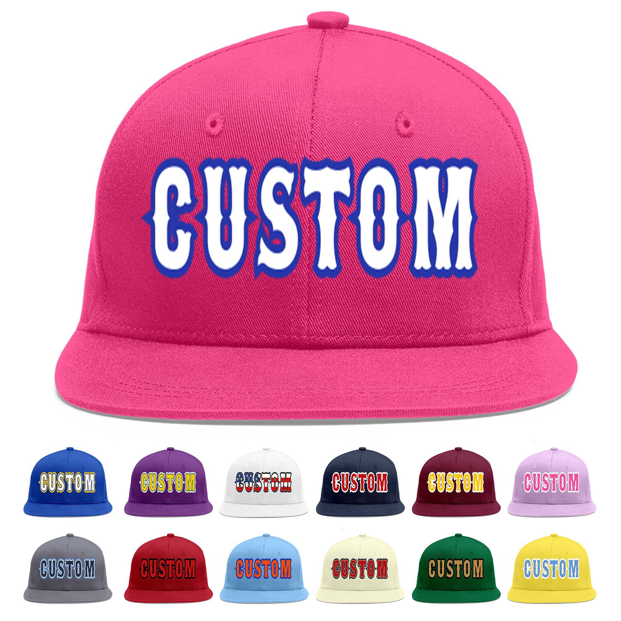 Custom Rose Red White-Royal Flat Eaves Sport Baseball Cap