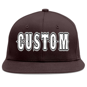 Custom Brown White-Black Flat Eaves Sport Baseball Cap