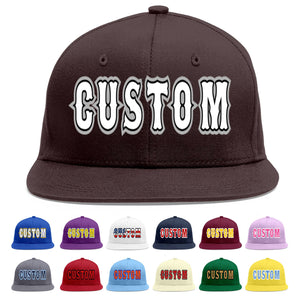 Custom Brown White-Black Flat Eaves Sport Baseball Cap