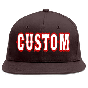 Custom Brown White-Red Flat Eaves Sport Baseball Cap