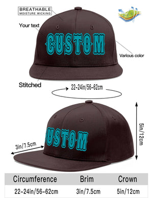 Custom Brown Aqua-Black Flat Eaves Sport Baseball Cap