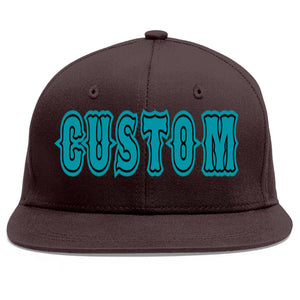 Custom Brown Aqua-Black Flat Eaves Sport Baseball Cap