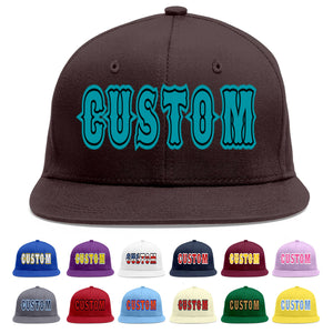 Custom Brown Aqua-Black Flat Eaves Sport Baseball Cap