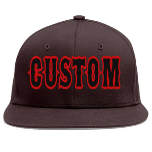 Custom Brown Black-Red Flat Eaves Sport Baseball Cap