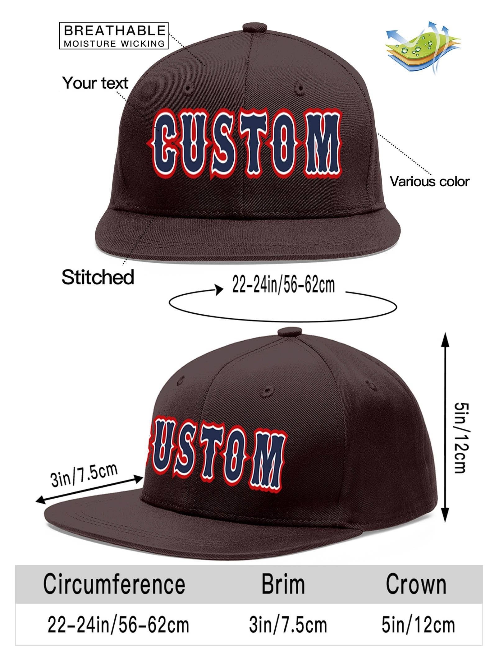 Custom Brown Navy-White Flat Eaves Sport Baseball Cap