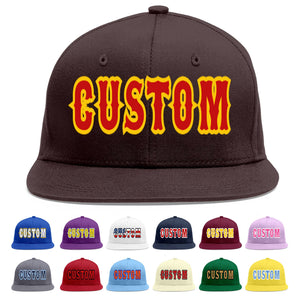 Custom Brown Red-Yellow Flat Eaves Sport Baseball Cap