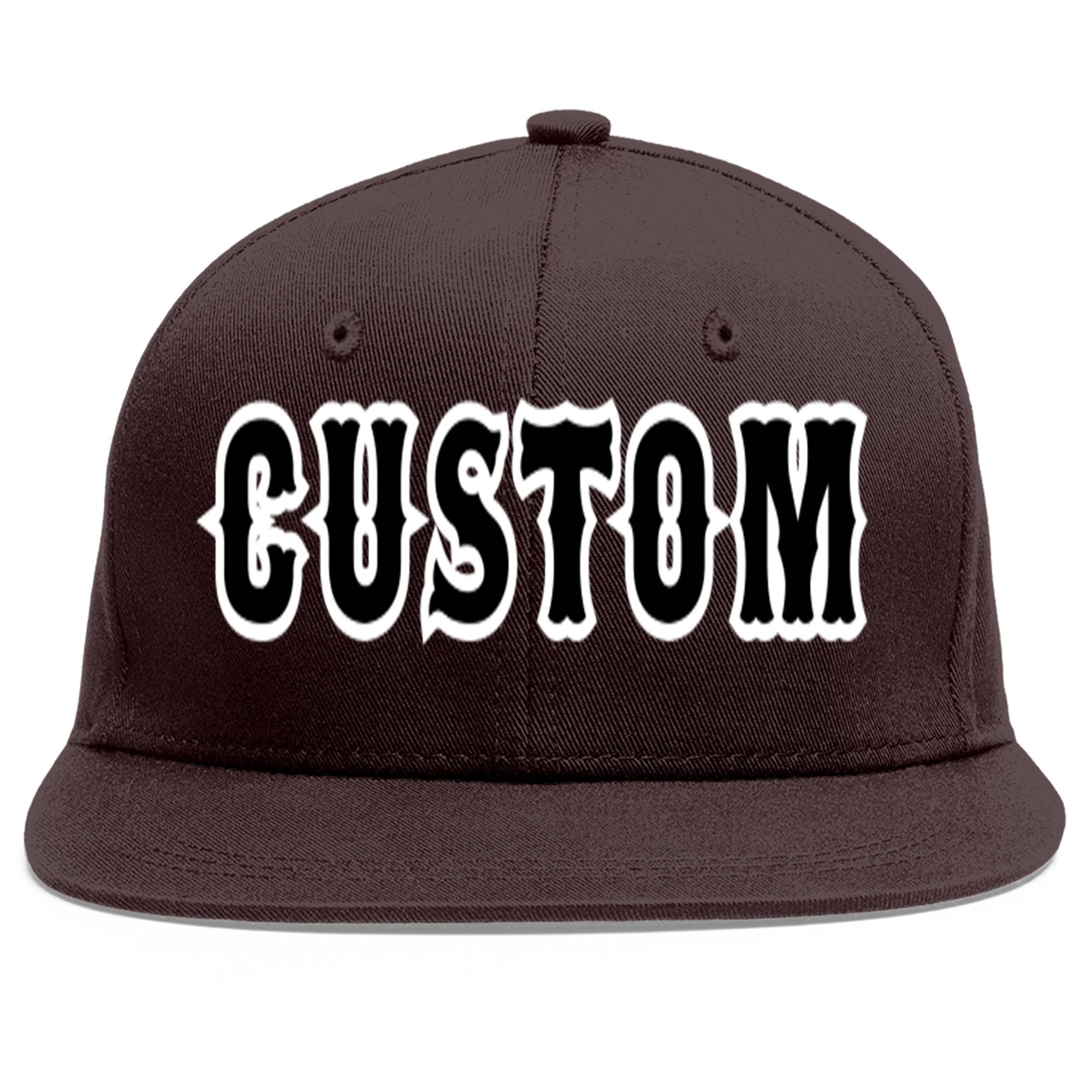 Custom Brown Black-White Flat Eaves Sport Baseball Cap