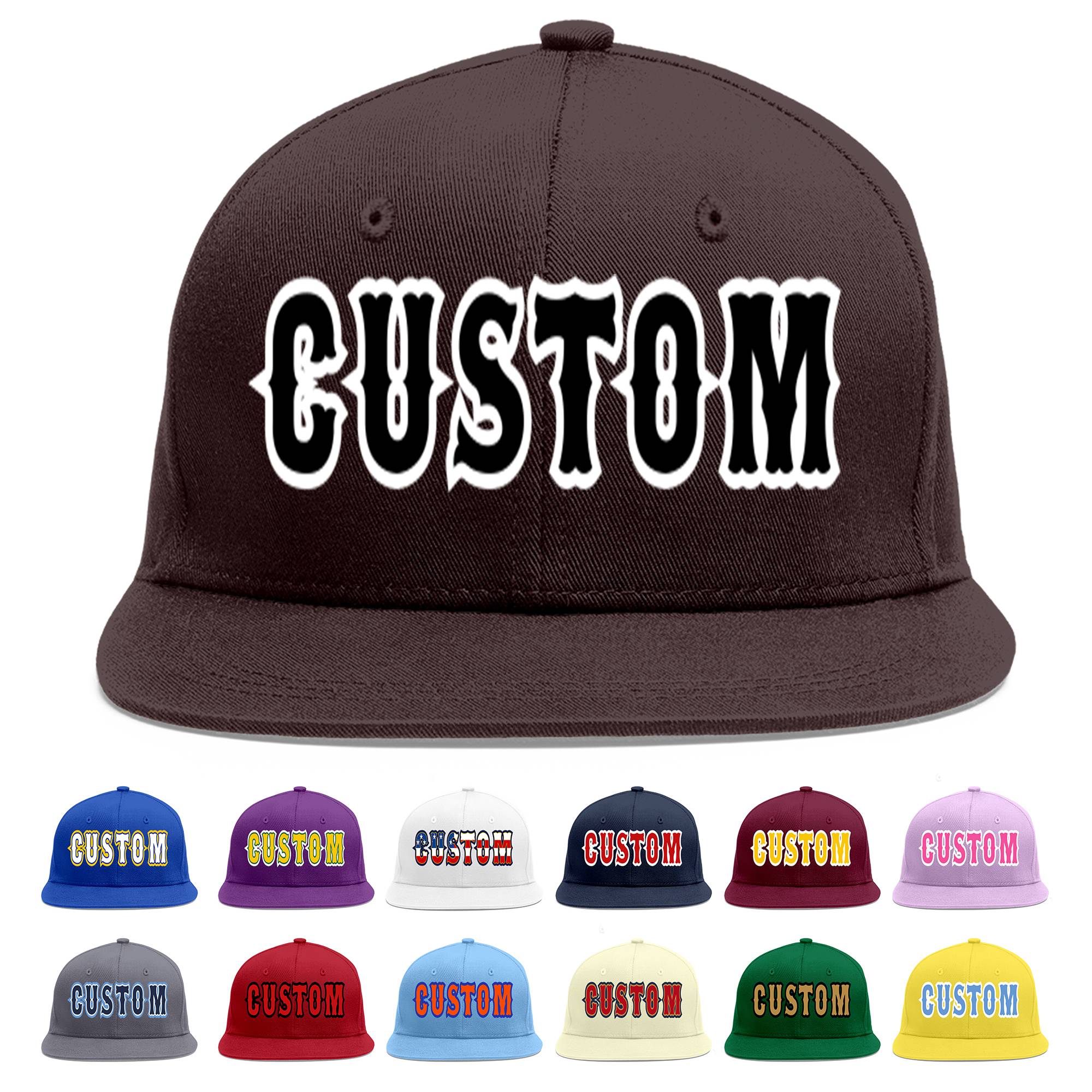 Custom Brown Black-White Flat Eaves Sport Baseball Cap