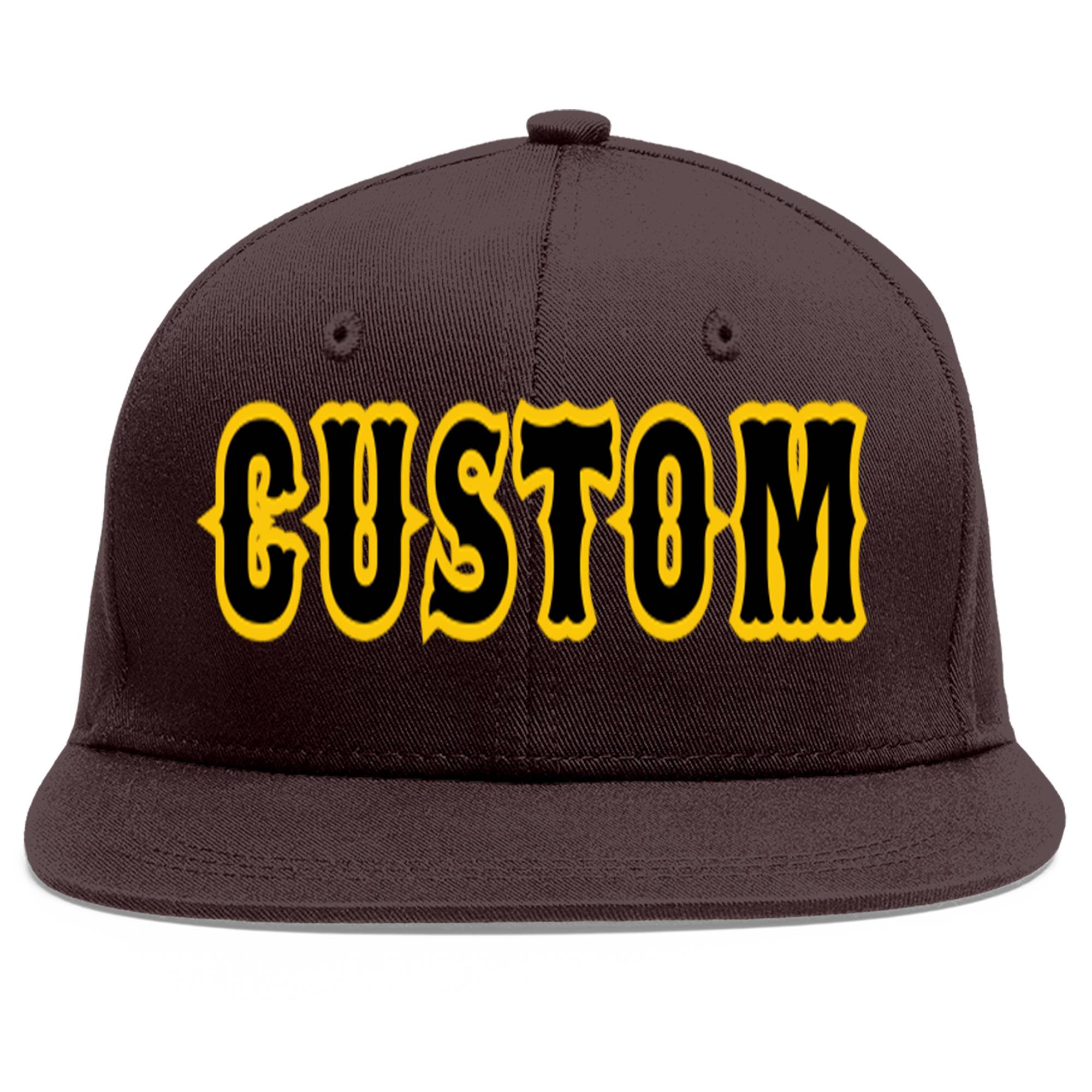 Casquette de baseball sport personnalisée marron noir-or Flat Eaves