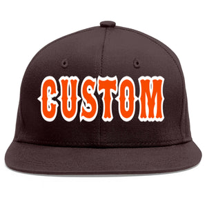 Custom Brown Orange-White Flat Eaves Sport Baseball Cap