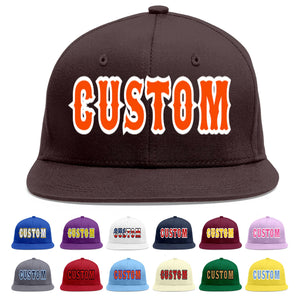 Custom Brown Orange-White Flat Eaves Sport Baseball Cap