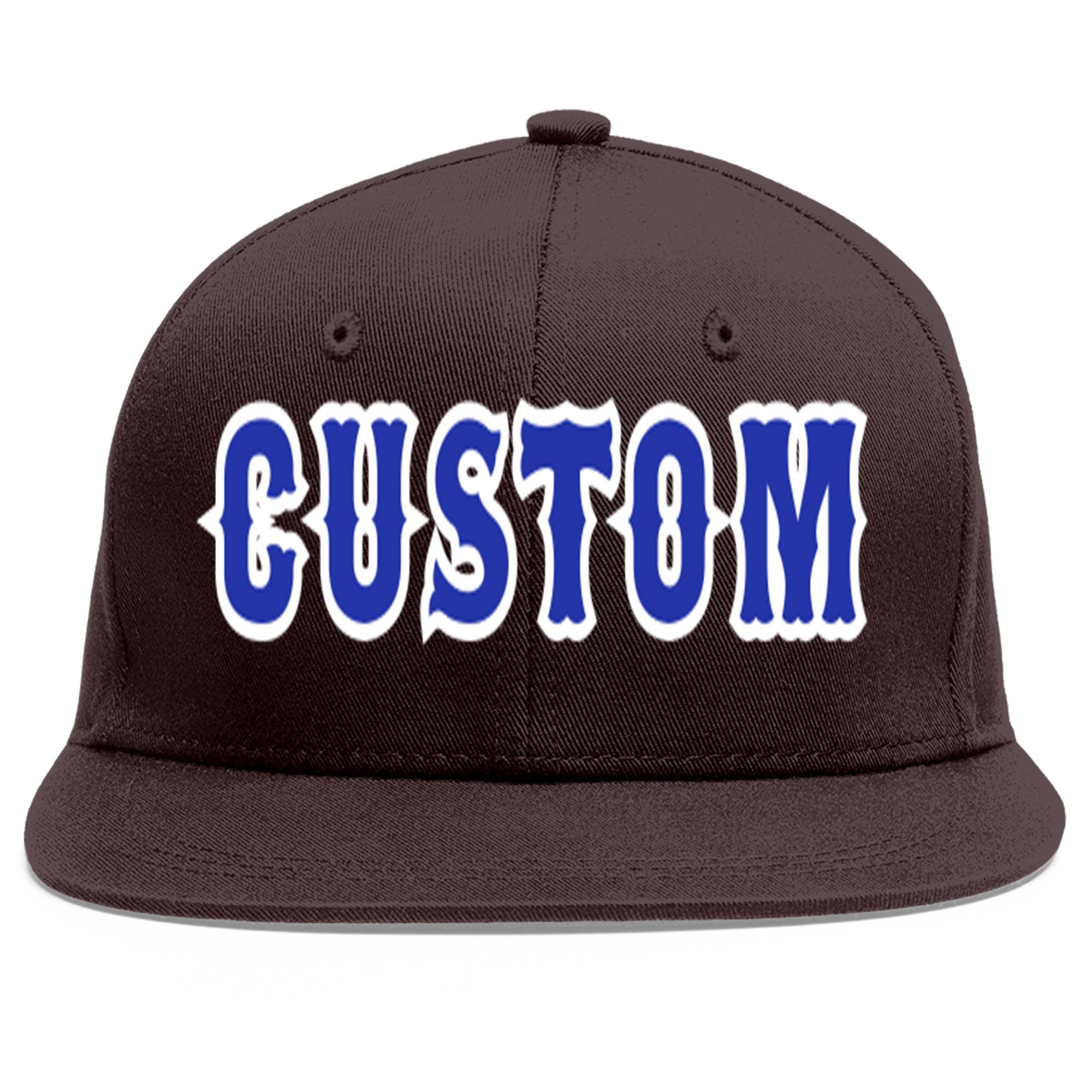 Casquette de baseball sport personnalisée marron Royal-White Flat Eaves