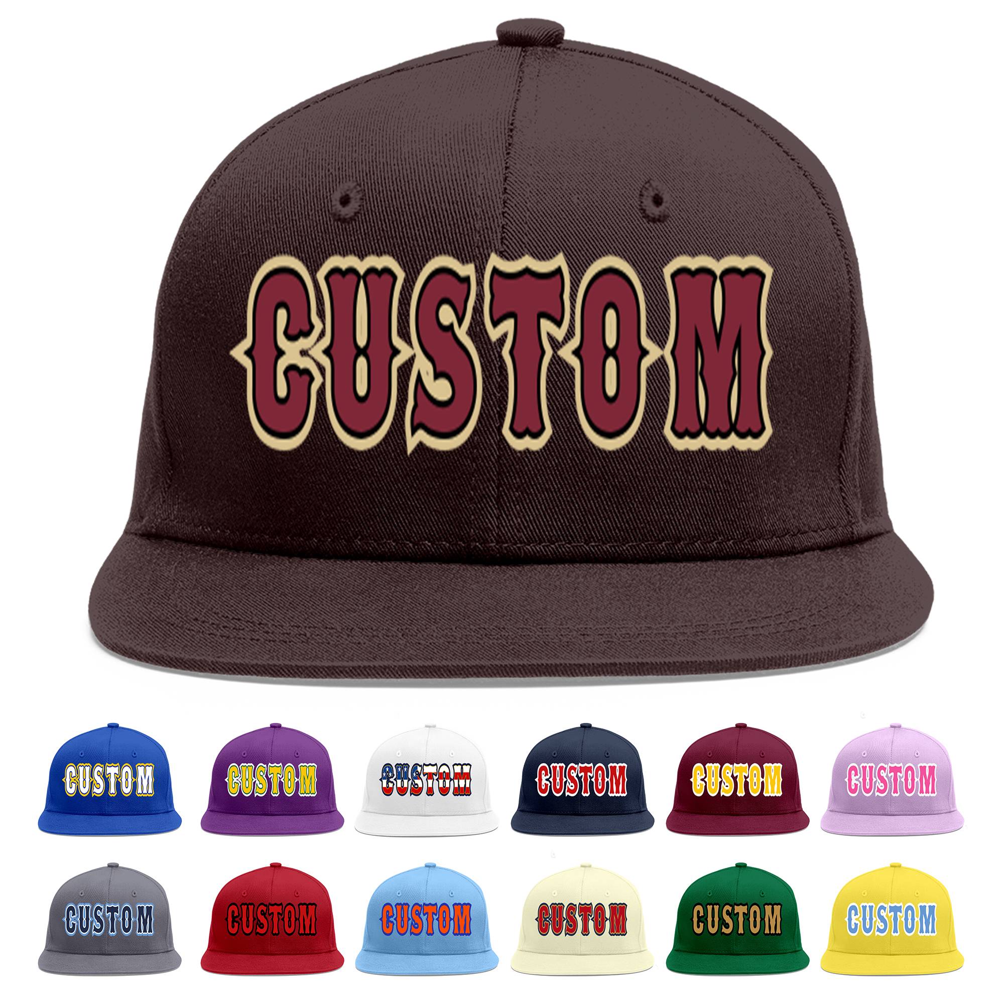 Custom Brown Crimson-Black Flat Eaves Sport Baseball Cap