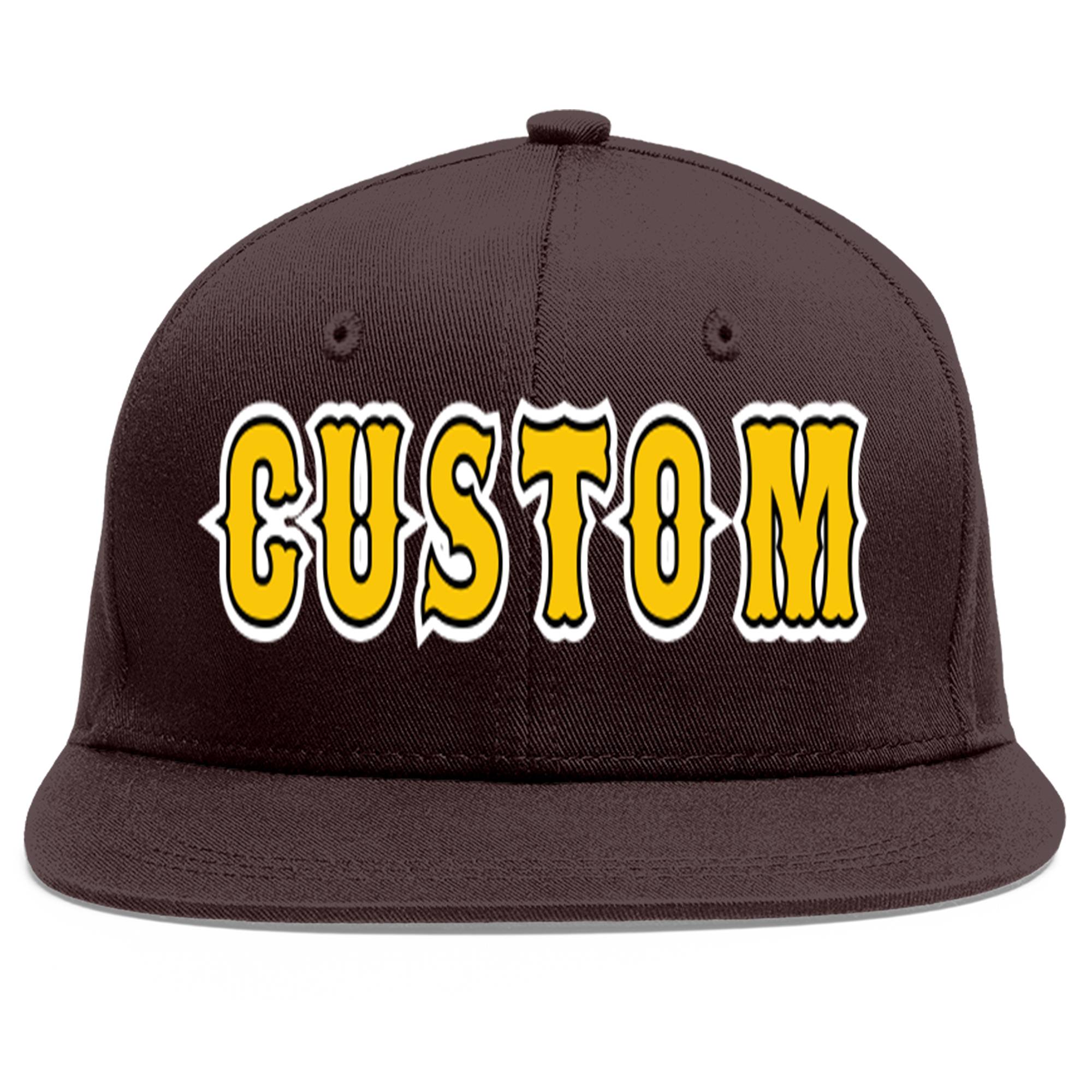 Casquette de baseball sport personnalisée marron or-noir Flat Eaves