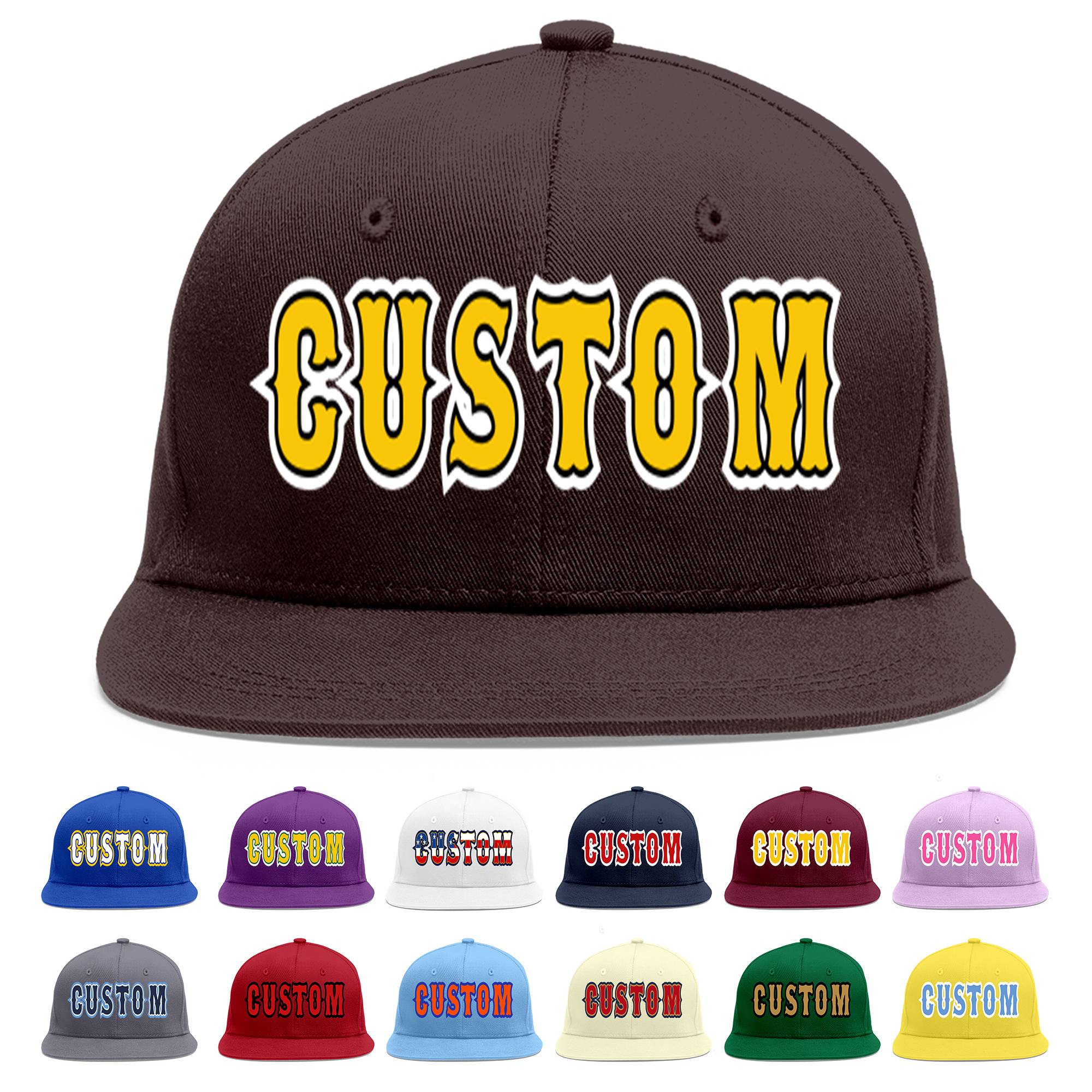 Casquette de baseball sport personnalisée marron or-noir Flat Eaves