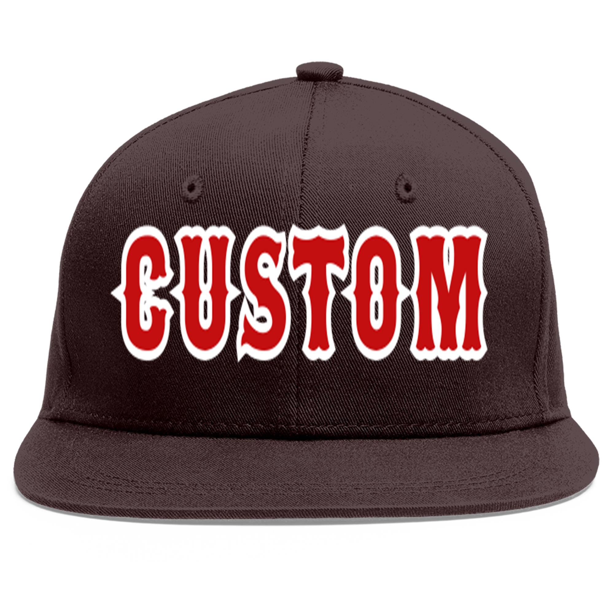 Casquette de baseball sport personnalisée marron rouge-blanc avec avant-toit plat