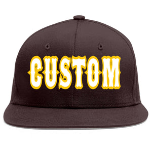 Custom Brown White-Gold Flat Eaves Sport Baseball Cap