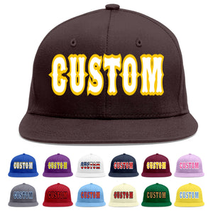 Custom Brown White-Gold Flat Eaves Sport Baseball Cap