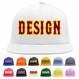 Custom White Crimson-Gold Flat Eaves Sport Baseball Cap Design for Men/Women/Youth