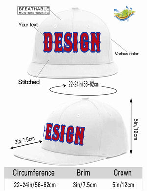 Custom White Red-Royal Flat Eaves Sport Baseball Cap Design for Men/Women/Youth